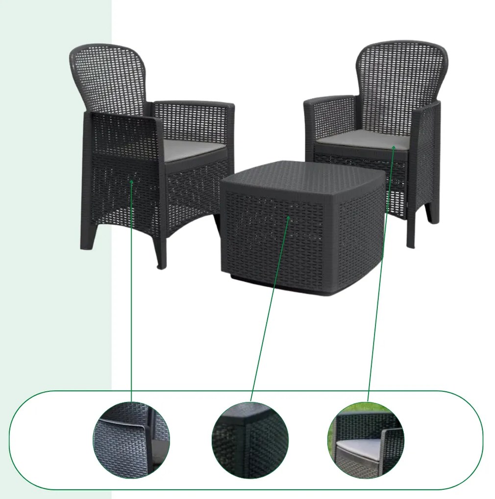 I.P.A.E-Progarden Set de grădină TREE, 3 piese, antracit