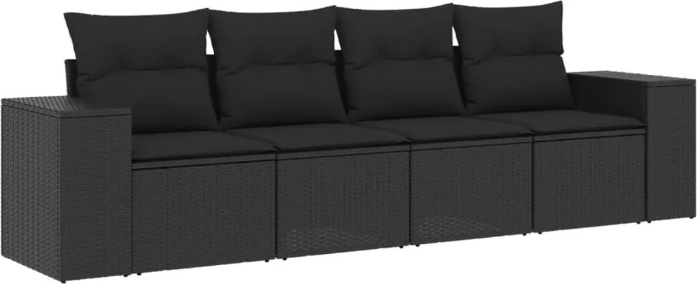vidaXL Set mobilier de grădină cu perne, 4 piese, negru, poliratan