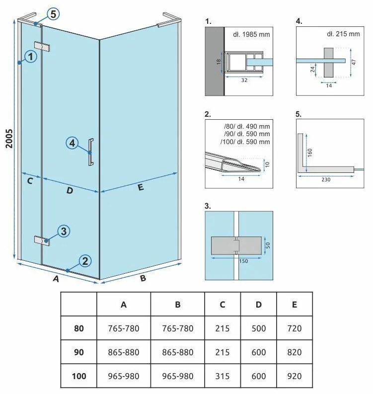 Cabina dus REA Hugo Black 80x80