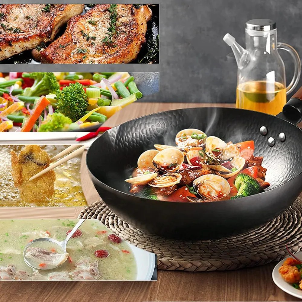 Tigaie wok cu accesorii de bucătărie