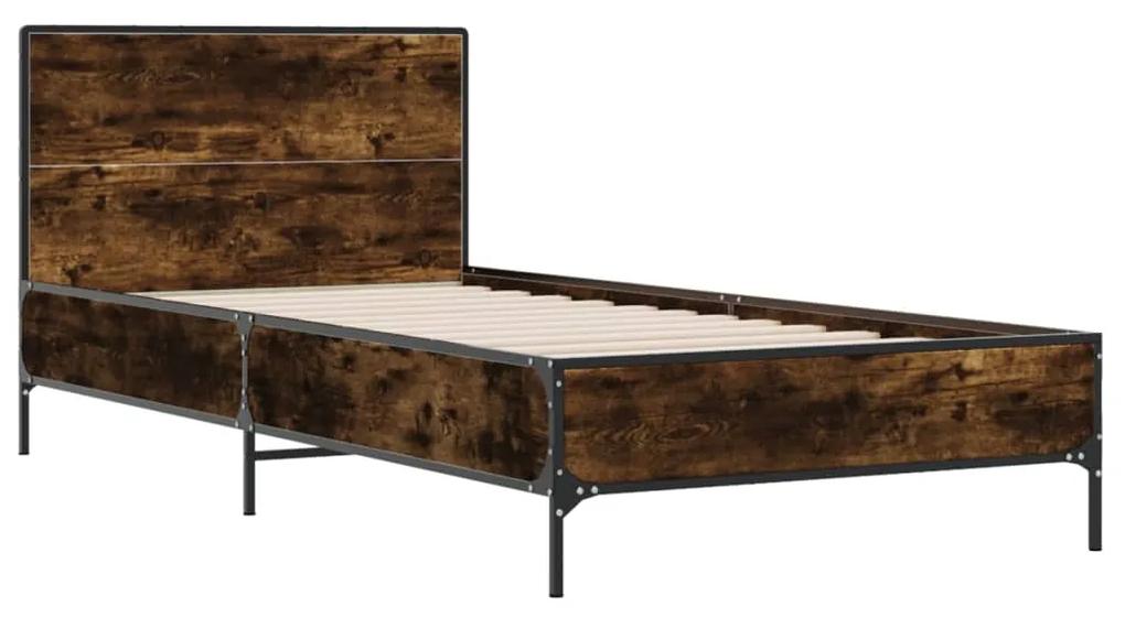 845519 vidaXL Cadru de pat, stejar fumuriu, 90x200cm, lemn prelucrat și metal