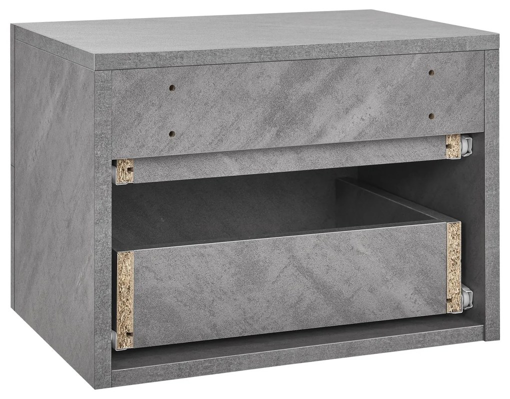 Noptiera 40x29x30 cm cu 2 sertare, aspect beton