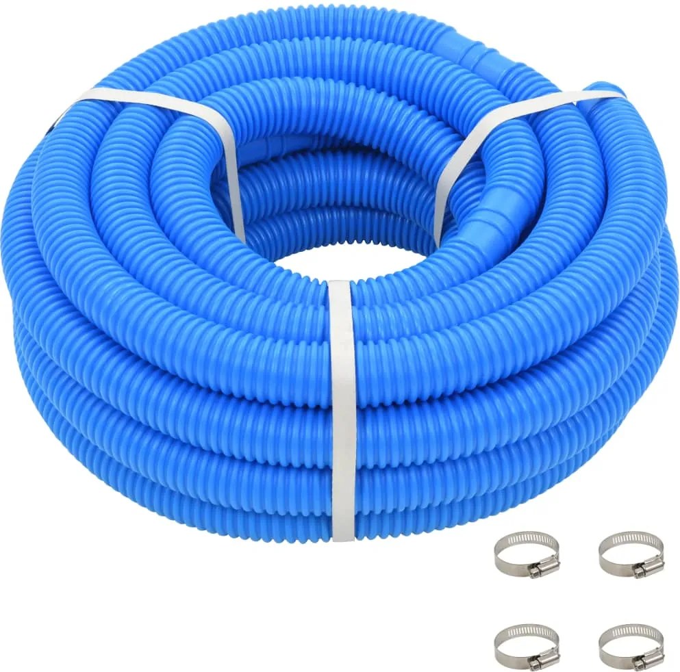 vidaXL Furtun de piscină cu cleme, albastru, 38 mm, 12 m