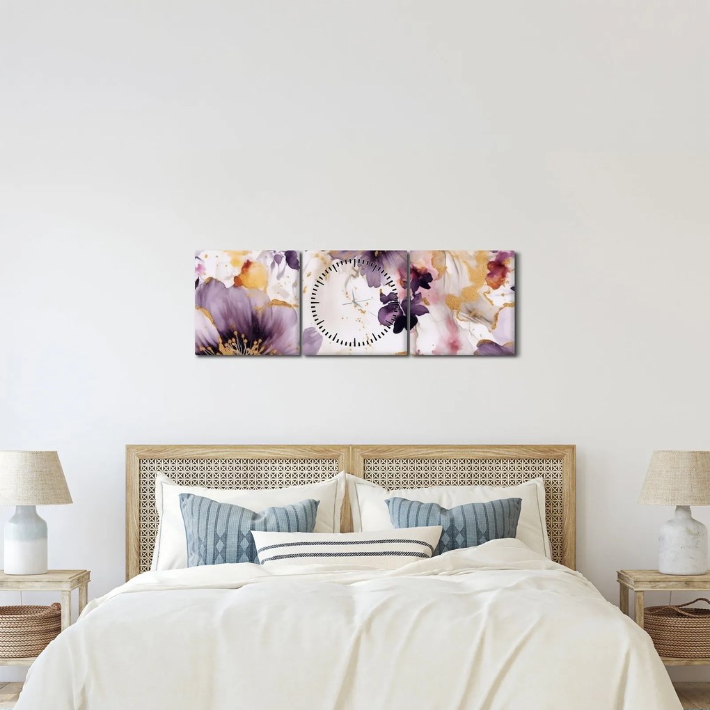 Tablou - Acuarelă flori (cu ceas) (90x30 cm)