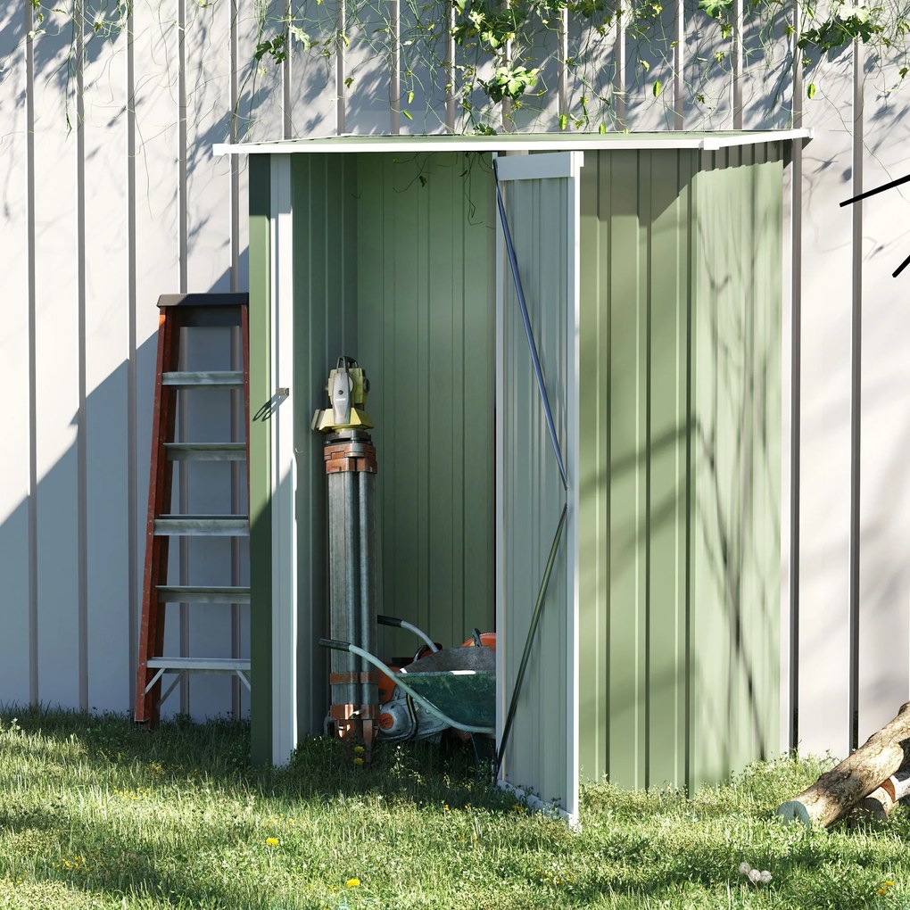 Outsunny Magazie de Gradina sopron Pentru Unelte din Otel, casuta de Gradina Usi Glisante, 142x84x189cm, Verde | AOSOM RO