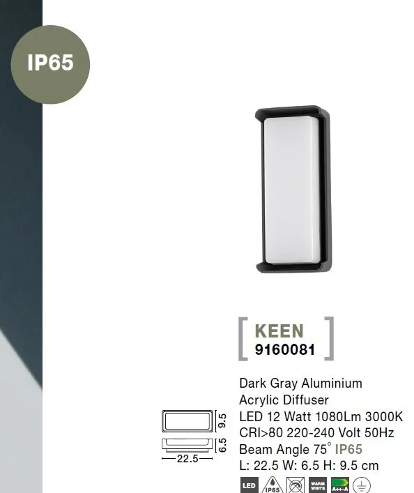 Aplica LED moderna pentru iluminat exterior IP65 KEEN