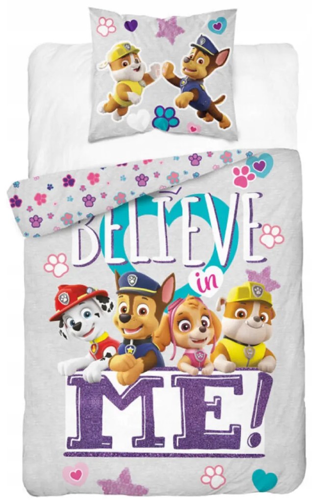 Lenjerie de pat luminoasa PAW PATROL Believe me gri Dimensiune lenjerie de pat: 70 x 80 cm | 140 x 200 cm