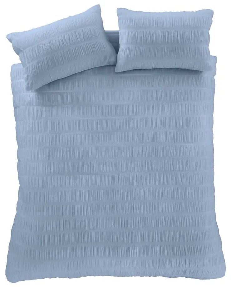 Lenjerie de pat albastră din țesătură crep pentru pat dublu, extinsă 230x220 cm Seersucker – Catherine Lansfield