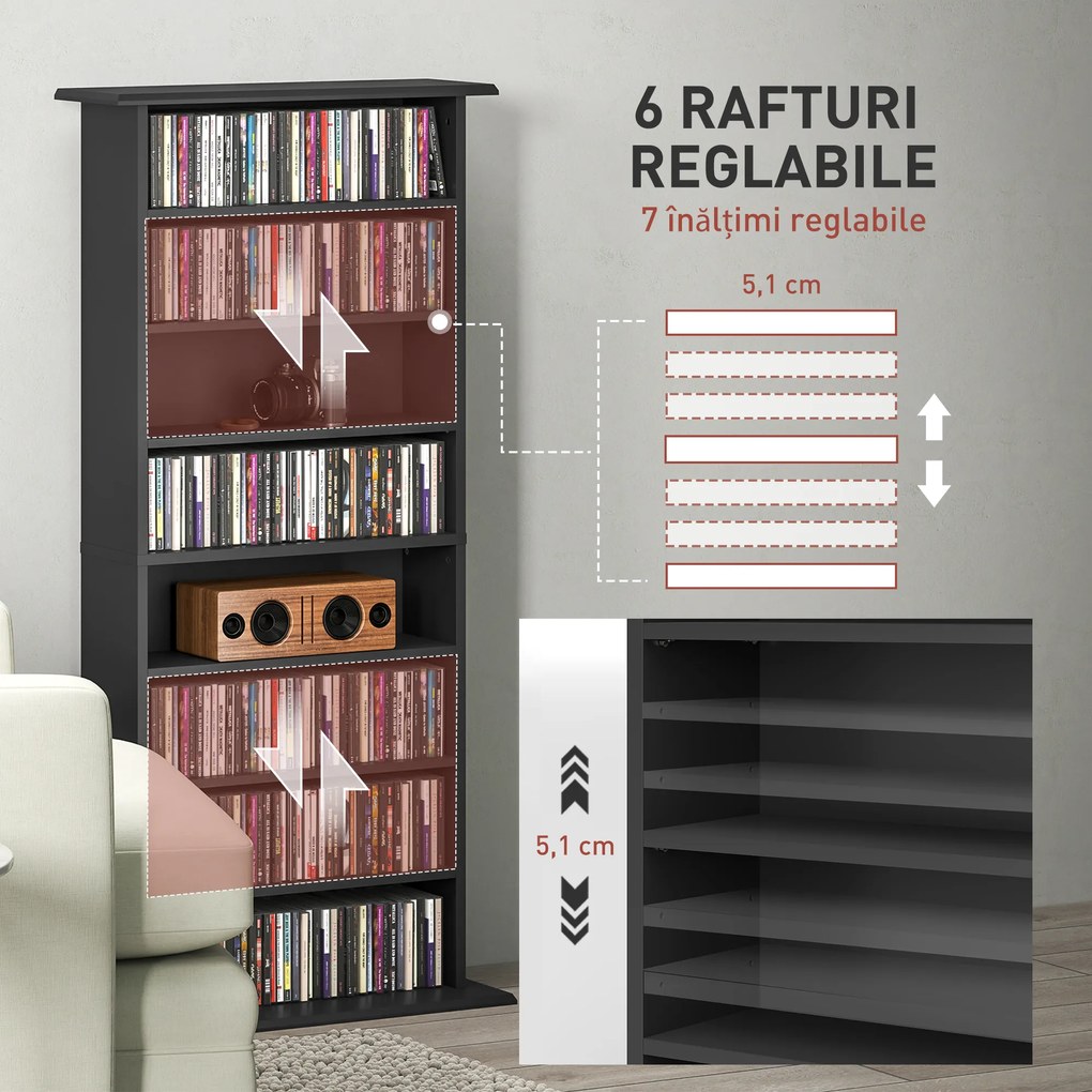 HOMCOM Dulap pentru CD-uri cu 6 Rafturi Reglabile pentru 360 CD-uri/185 DVD-uri Negru | Aosom Romania