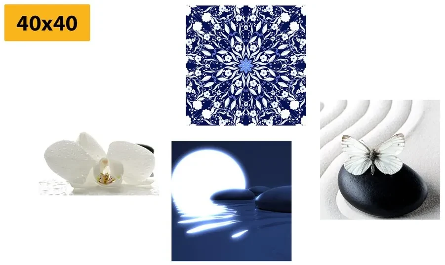 Set tablouri Feng Shui în design alb-albastru