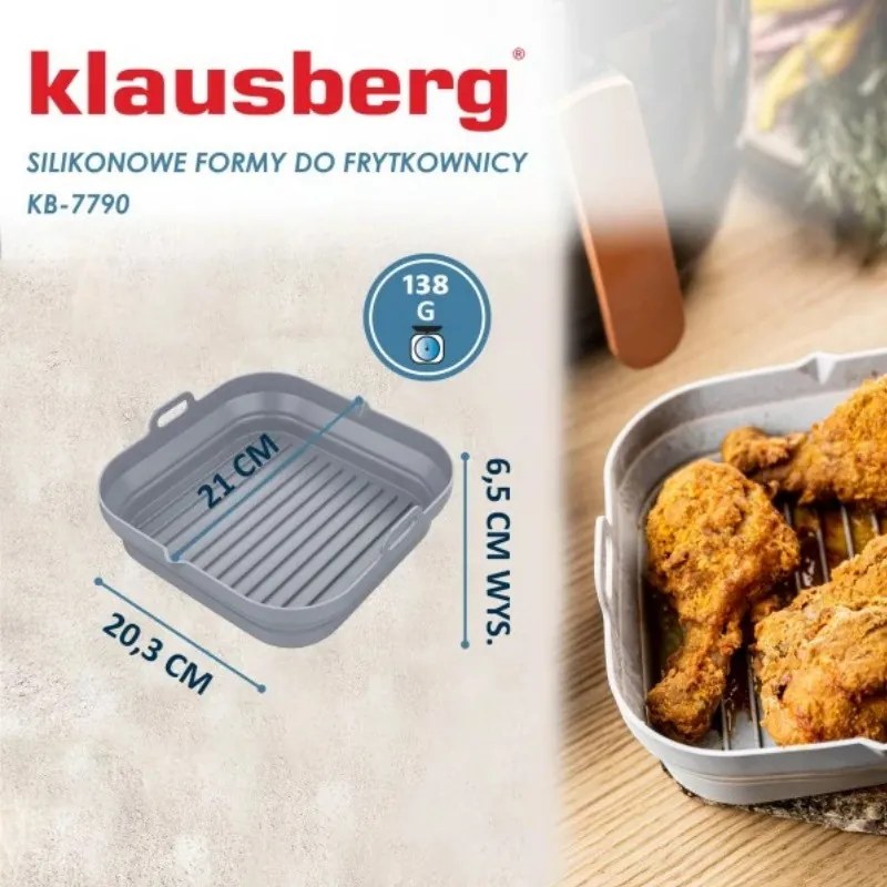 Set 2 forme din silicon pentru Airfryer Klausberg KB 7790, 21x20.3 cm, Pana la 230°C, Fara BPA, Gri