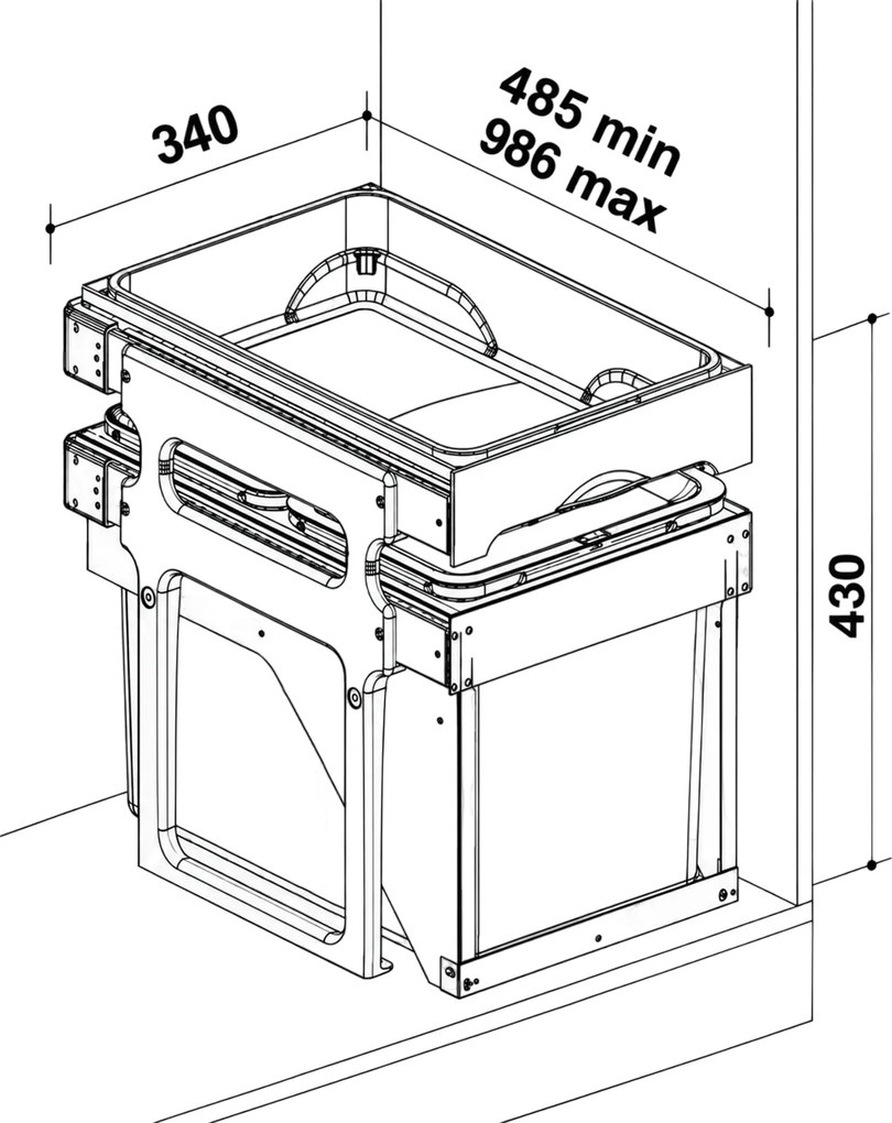 Cos gunoi incorporabil Tank Front 40 Ecomax, cu extragere automata, gri antracit, 1 x 34 l Polipropilena, L:340 mm; A:485 mm; H:430 mm, 400 mm, Gri