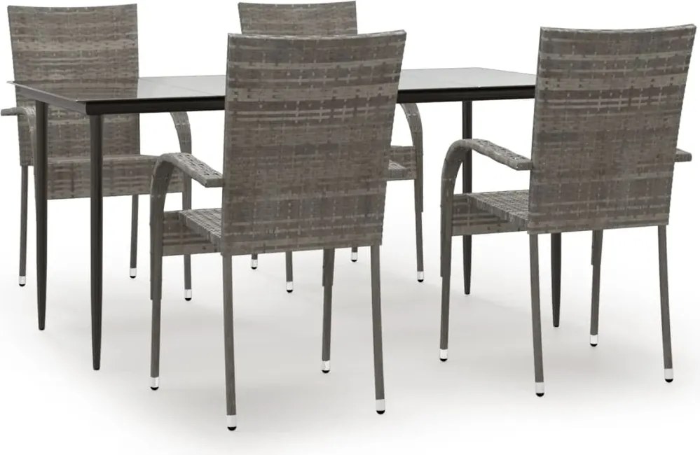vidaXL Set mobilier de grădină, 5 piese, gri, poliratan