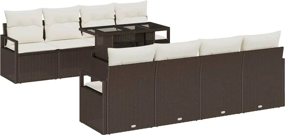 vidaXL Set de canapele pentru grădină cu pernă 9 pcs Maro Rattan poli
