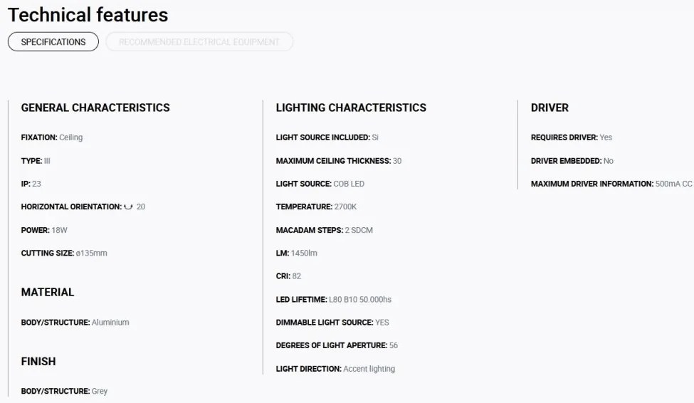 Spot LED incastrabil MINI-OPTIC Grey downlight LED 12/18W 2700K 56° 1565/2100 lm