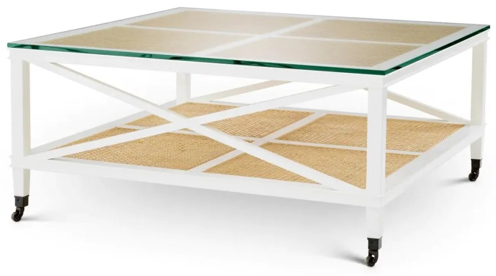 Masuta de cafea LUX, Lemn, Rattan, Bahamas alb