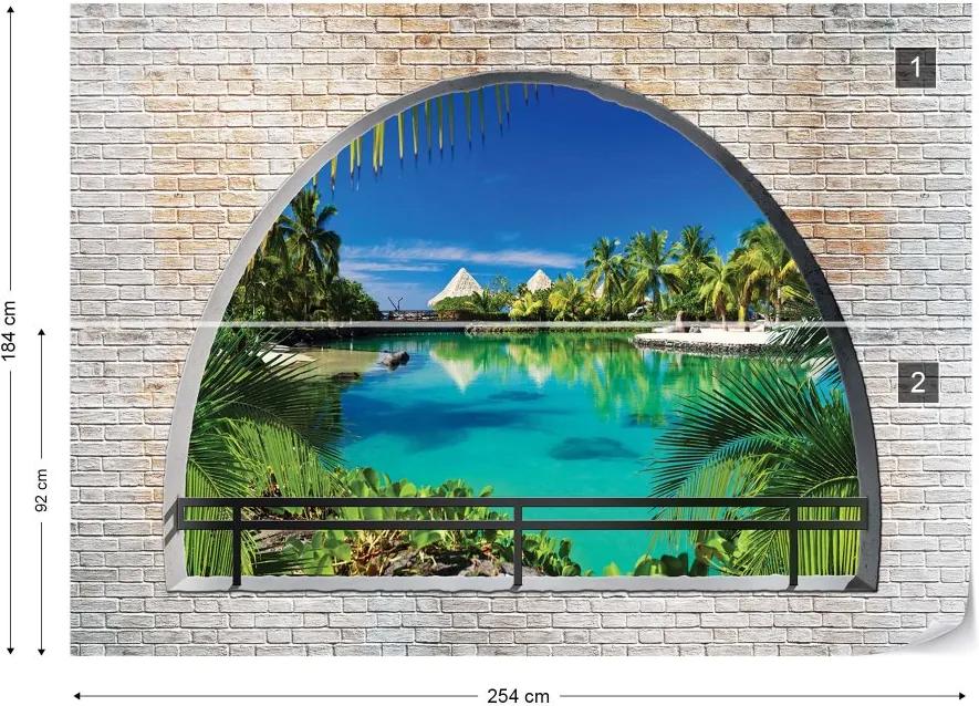 GLIX Fototapet - Tropical Lagoon Window View Vliesová tapeta  - 254x184 cm