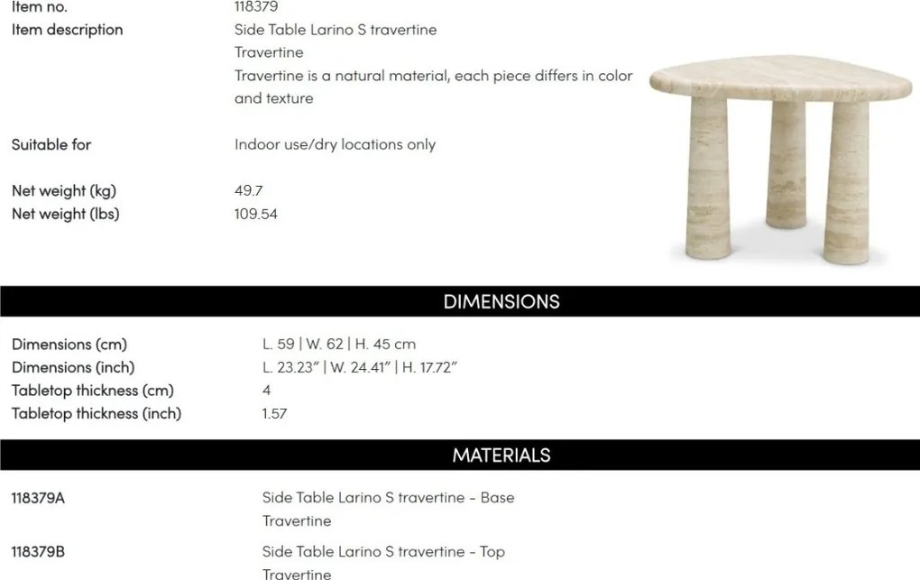 Masuta realizata manual din travertin Larino S