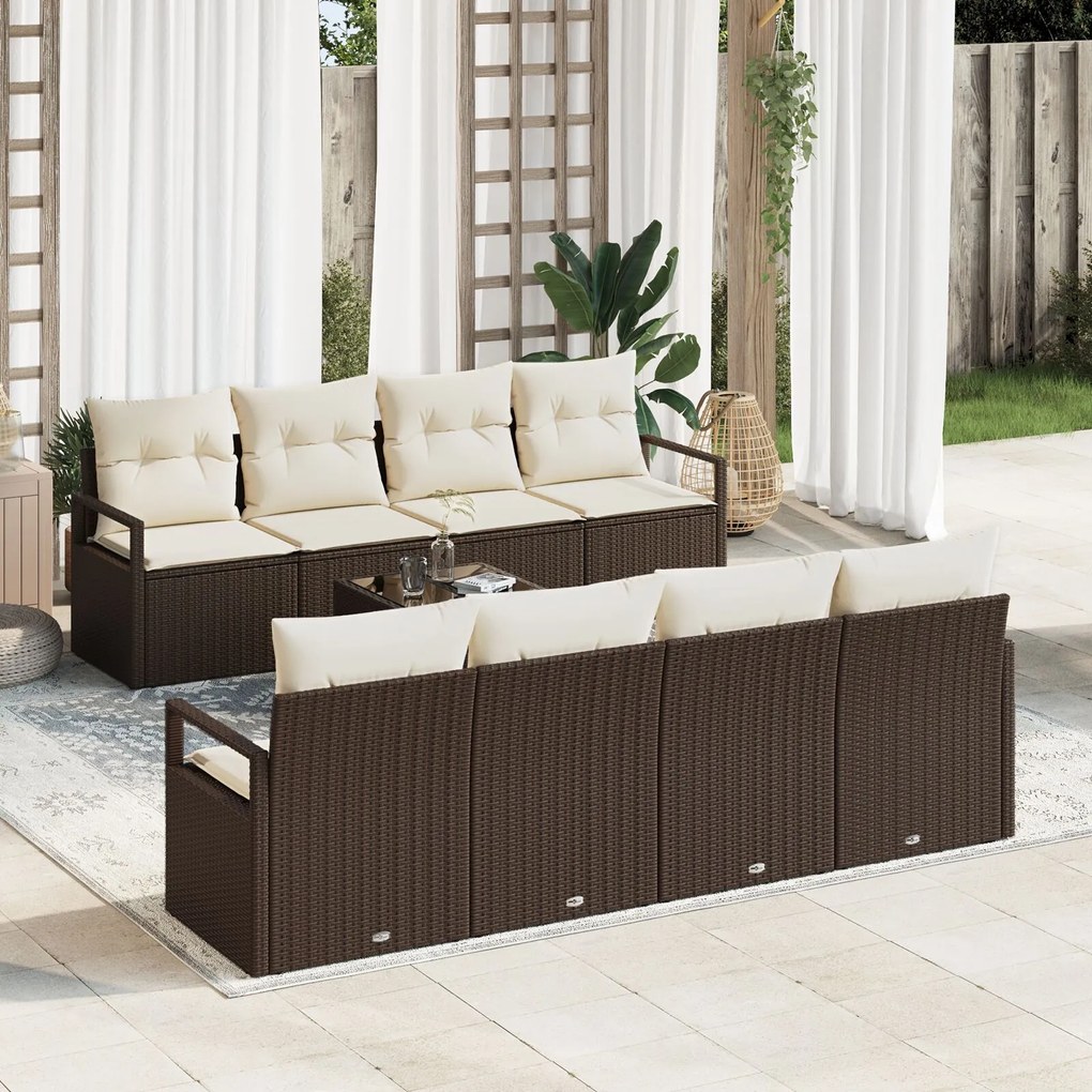 vidaXL Set de canapele pentru grădină 7 pcs Maro și Crem