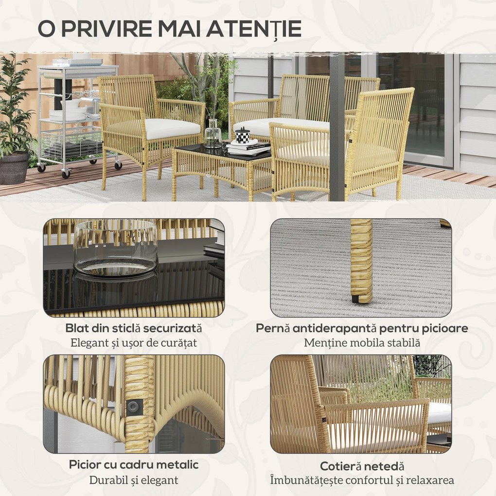 Outsunny Set de Exterior cu 2 Fotolii de Exterior, Canapea de Grădină și Măsuță de Cafea, 56x56x80 cm, Lemn Natural | Aosom Romania