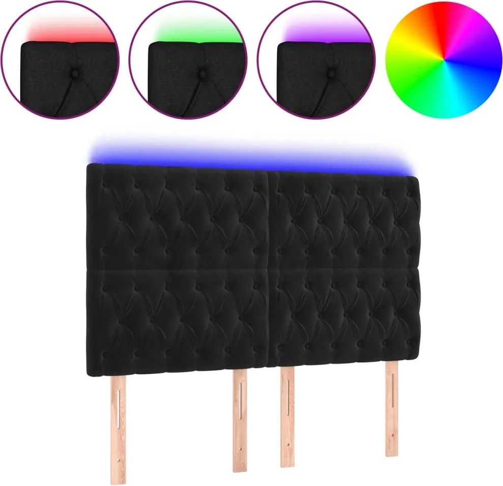 vidaXL Tăblie de pat cu LED, negru, 160x7x118/128 cm, catifea