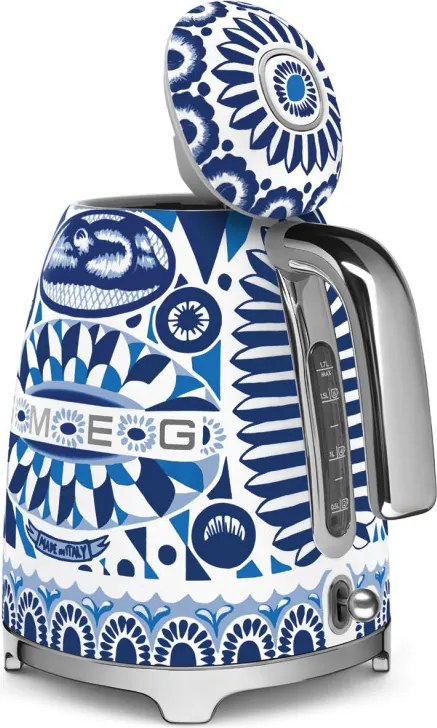 Cana electrica SMEG Dolce & Gabbana KLF03DGBEU, 2400 W, 1,7 l, Baza rotativa la 360°, Finisaj lucios, Albastru mediteranean