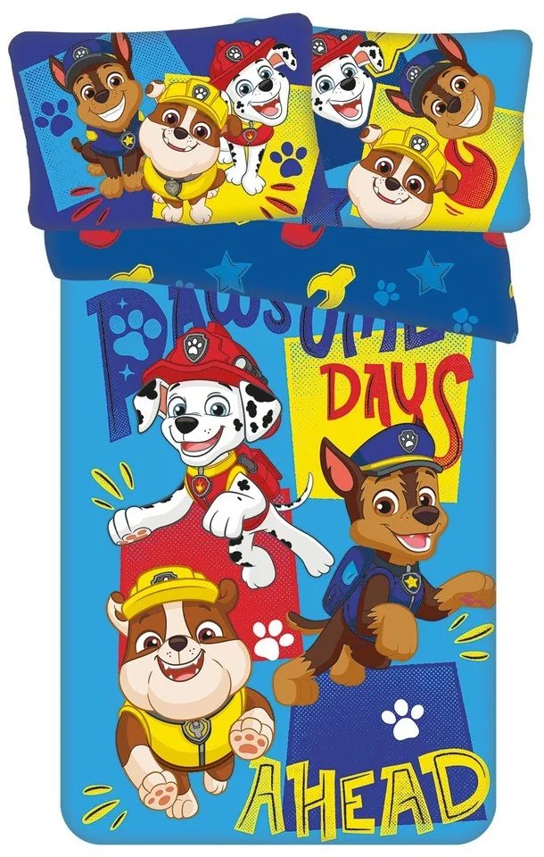Lenjerie de pat pentru copii albastră din bumbac pentru pătuț 100x135 cm Paw Patrol "Pawsome days ahead" – Jerry Fabrics