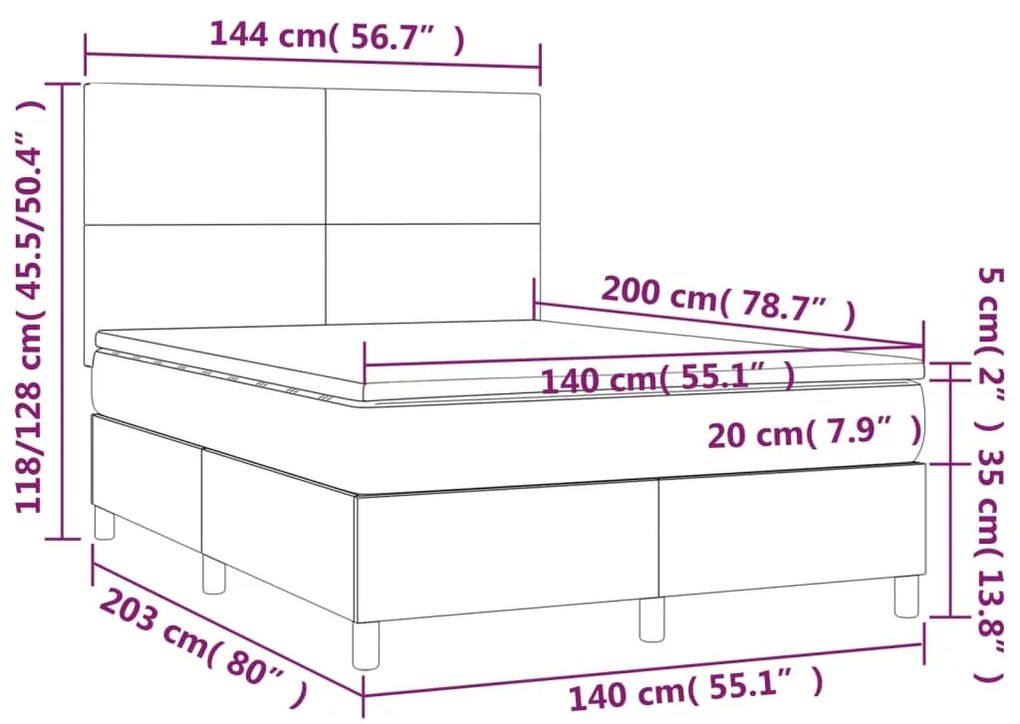 Pat box spring cu saltea, gri inchis, 140x200 cm, catifea Morke gra, 140 x 200 cm, Design simplu