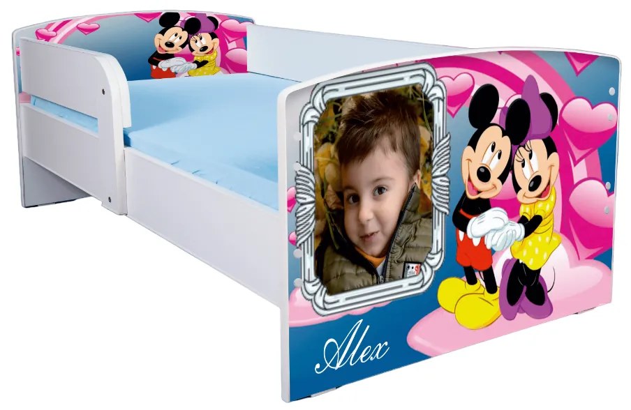 Pat Mickey Si Minnie Personalizabil Cu Nume Si Fotografie Copil Cu Saltea 130x60 Cm, Fara Sertar Ptv3246