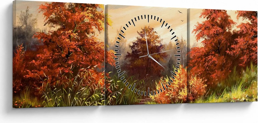 Tablou - Râu în peisaj de toamnă (cu ceas) (90x30 cm)