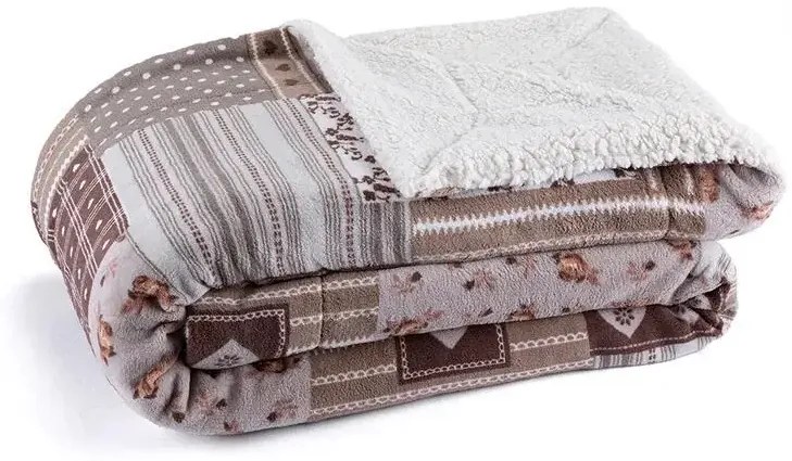 Pătură cu blăniță PATCHWORK bej 150 x 200 cm