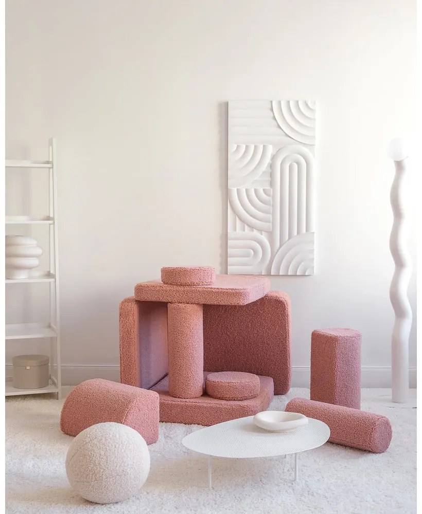 Canapea pentru copii roz cu tapițerie din țesătură bouclé 132 cm Settee – Wigiwama