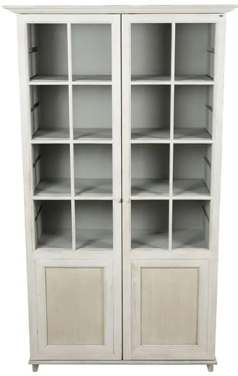 Bufet inalt cu 2 usi, alb, din lemn masiv de pin reciclat, aspect vintage, Lhettie
