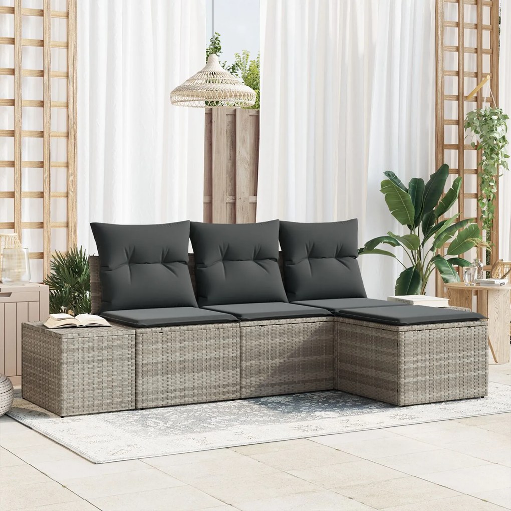 vidaXL Set de canapele pentru grădină 4 pcs Gri deschis Rattan poli