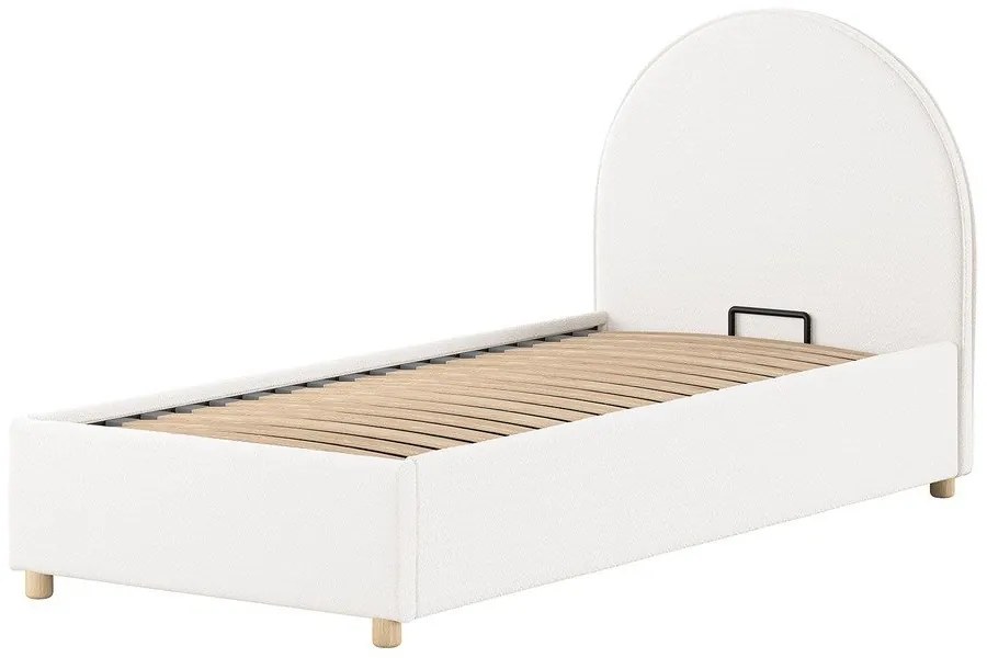 Pat alb tapițat cu spațiu de depozitare cu somieră 90x200 cm Moon – Vipack