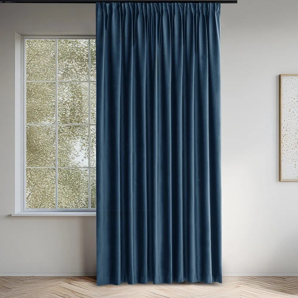 Draperie albastră dimout (semi-opacă) din catifea 140x225 cm Velto – Filumi