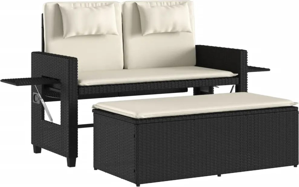 vidaXL Bancă de grădină rabatabilă cu perne, negru, poliratan