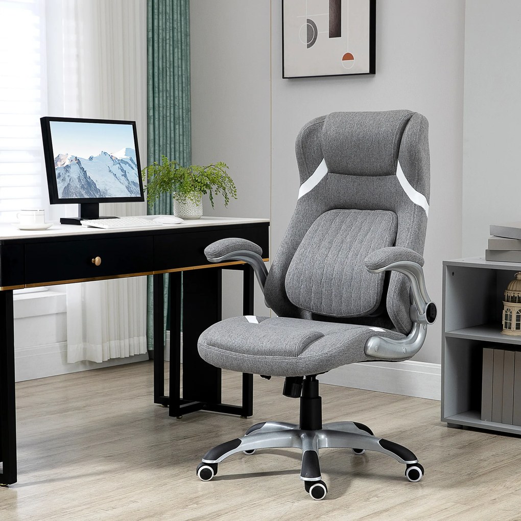 Vinsetto Scaun directorial cu Înălțime Reglabilă, Scaun de Birou Ergonomic Rotativ din Țesătură și Oțel, 68x76x109-117cm, Gri | Aosom România