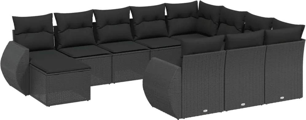 vidaXL Set canapele de grădină cu perne, 11 piese, negru, poliratan