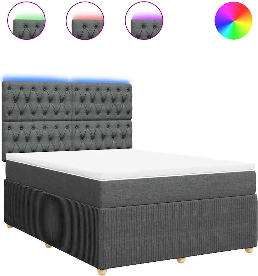 vidaXL Pat continental cu saltea, gri închis, 160x200 cm, țesătură