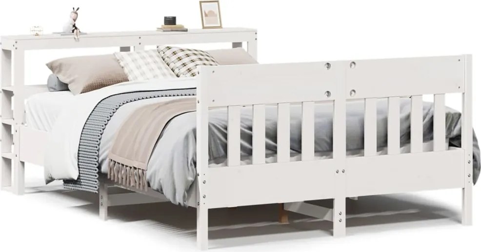 vidaXL Cadru de pat fără saltea, alb, 160x200 cm, lemn masiv pin