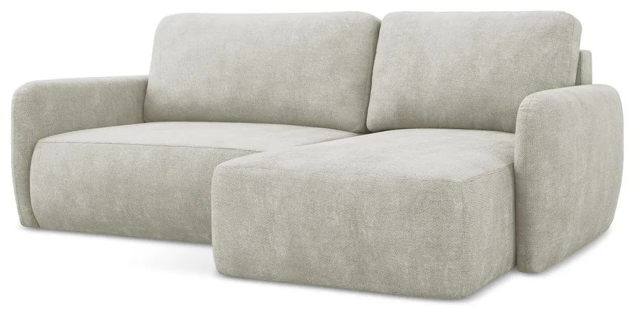 Colțar crem extensibil/cu spațiu de depozitare cu tapițerie din chenille (cu colț pe partea dreaptă/cu șezlong) Lilo – Makamii