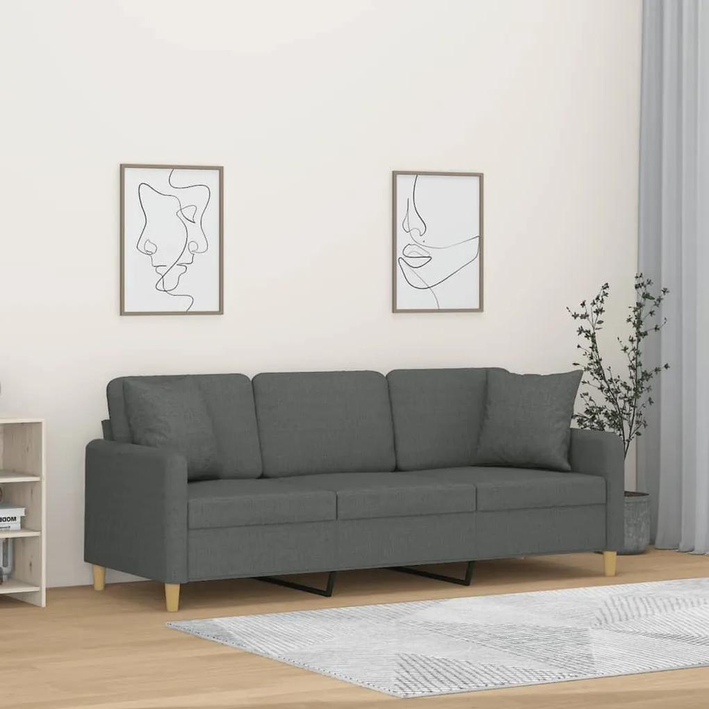 Canapea cu 3 locuri cu pernute, gri inchis, 180 cm, textil