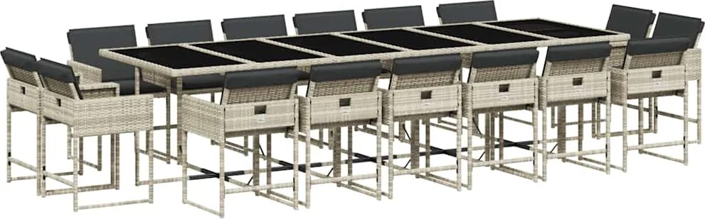 vidaXL Set mobilier de grădină cu perne 17 piese gri deschis poliratan