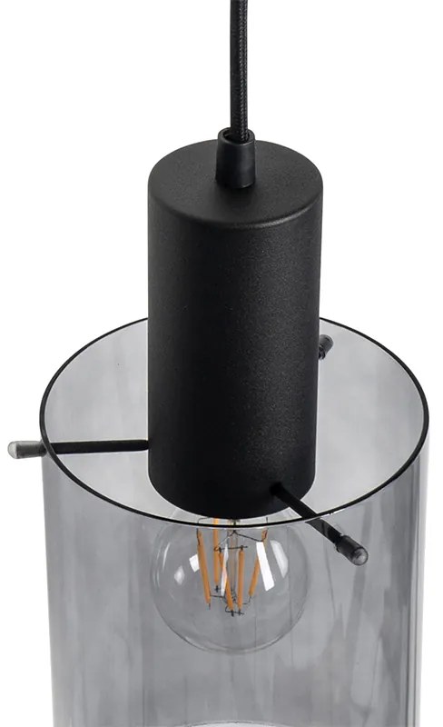 Lampă suspendată neagră cu sticlă fumurie ovală cu 3 lumini - Vidro