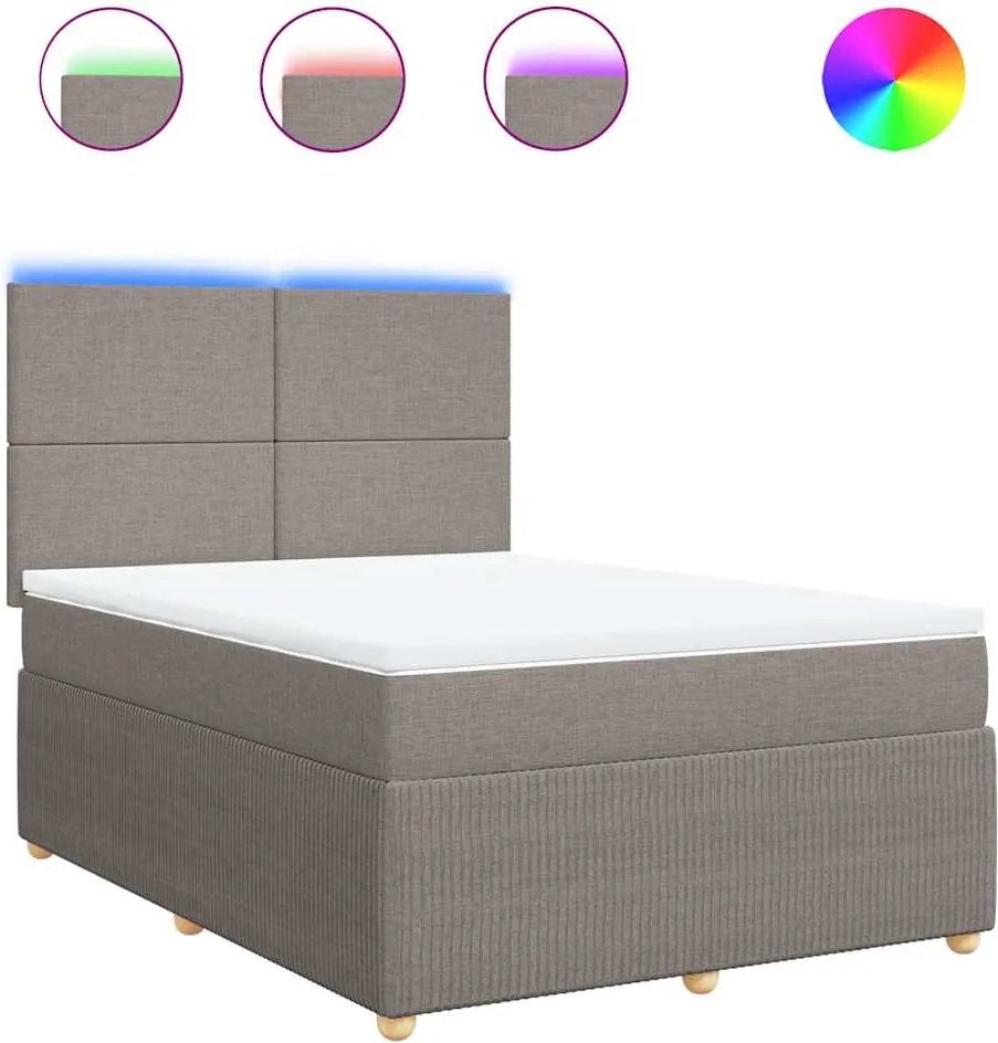 vidaXL Pat box spring cu saltea, gri taupe, 140x200 cm, textil