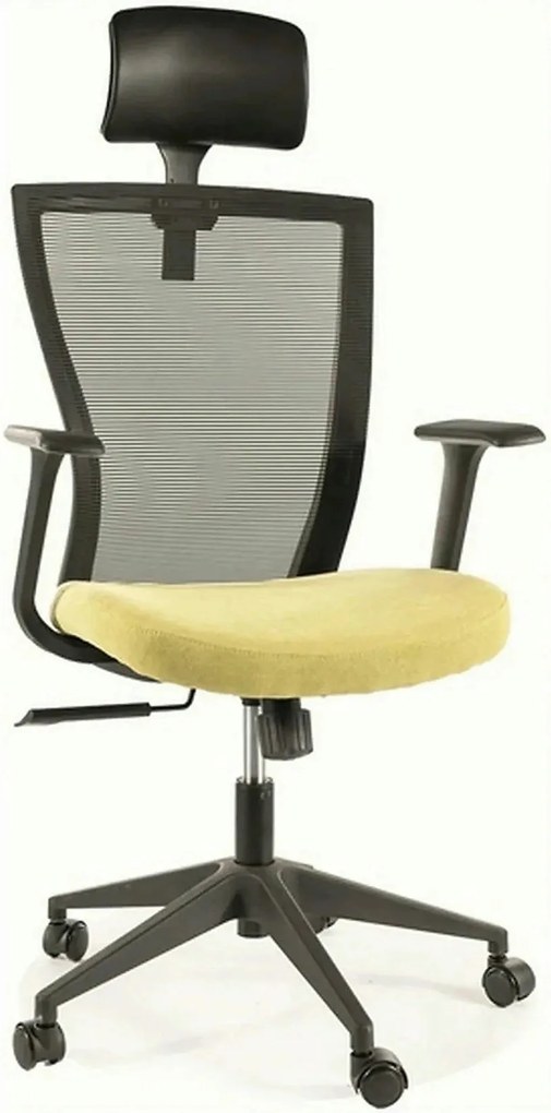 Scaun birou Q-328H, negru/verde, stofa/plasa, 62x48x97/107 cm