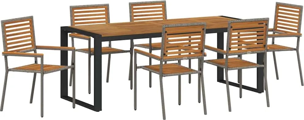 vidaXL Set de masă pentru grădină 7 pcs Gri și Brown poliratan