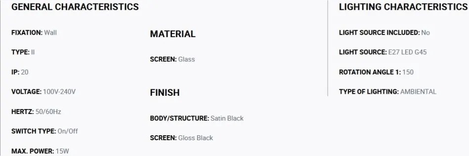 Aplica de perete cu brat directionabil TATAWIN sticla neagra