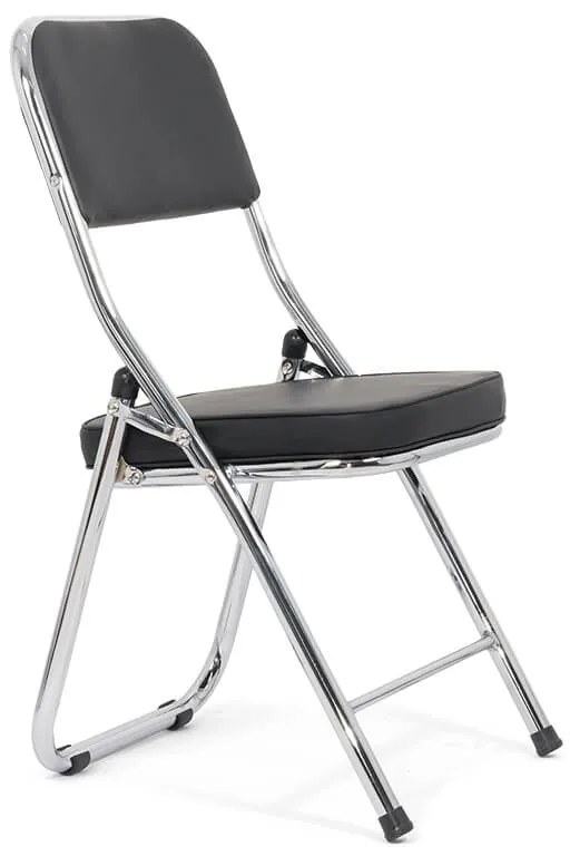 Scaun pliant negru HRC 607 din piele ecologică și cadru metalic cromat